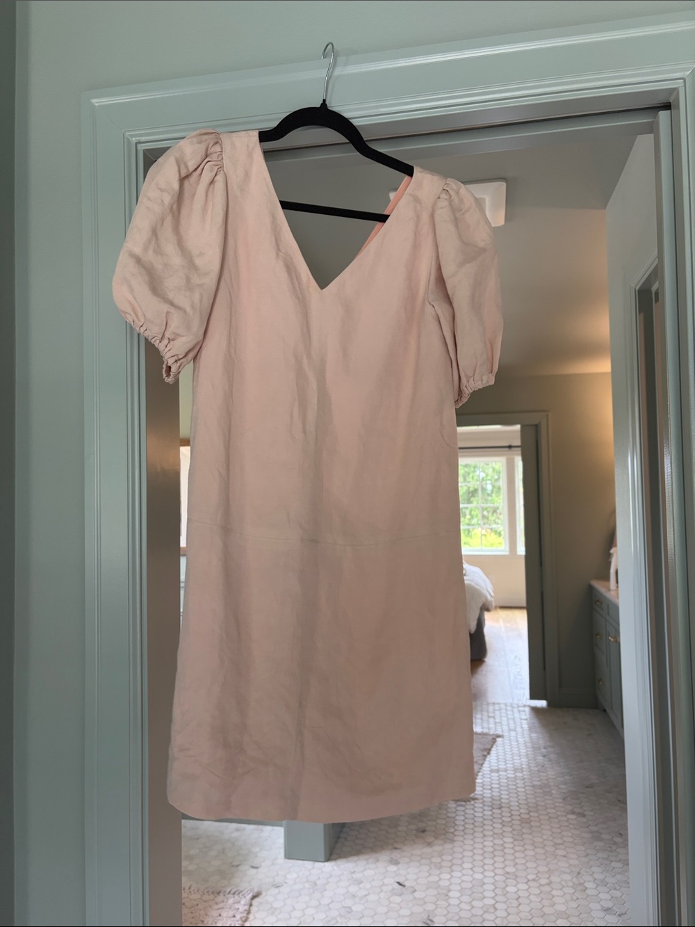 Emerson Fry Blush V-Neck Puff-Sleeve Mini Dress